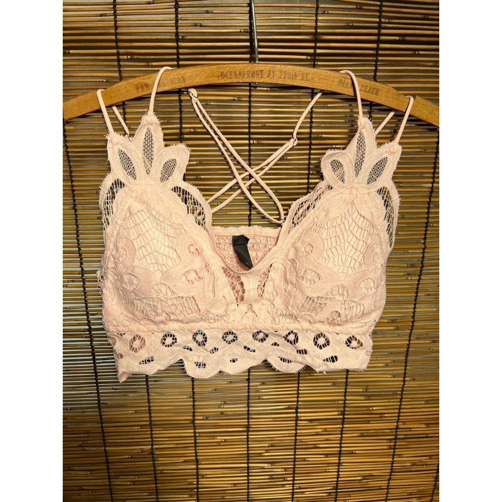 Alya Large Bralette Pink Lace Strappy Caged Back Floral Crop Top